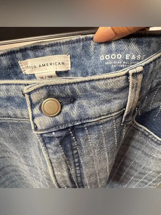 Good American Good Ease Rhinestone Relaxed Jeans Wide Leg NEW - Picture 11 of 13